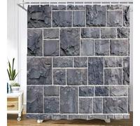 EIWAXU Rideau de Douche rétro Style Mur de Briques de Pierre, en Polyester imperméable, décoratif et Artistique. 180x210cm/71x83in(Largeur x Hauteur)