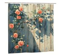 EIWAXU Rideau de Douche Vintage en Polyester avec Motif Vigne Rose et Soleil, 12 Crochets en Plastique Inclus. 83x182cm/Largeur x Hauteur