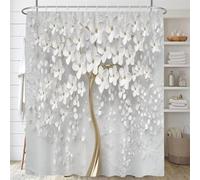 EIWAXU Rideaux de Douche à imprimé Floral Blanc, Style Nordique Minimaliste, Style bohème, Moderne, avec Crochets 83x182cm/Largeur x Hauteur
