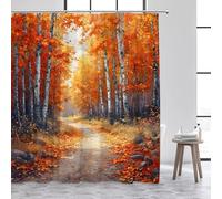 EIWAXU Rideaux de Douche Forêt d'automne Érables Rouges Feuilles Tombantes Route Paysage d'automne Tissu Maison Salle de Bain Rideau avec Crochets 260x210cm/102x83in(Largeur x Hauteur)