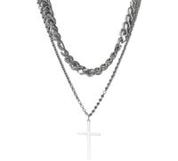 EIYVPRA Collier Croix pour Homme Collier À Chaîne Croisée, croix chretienne homme, collier croix, pour Hommes En Acier Inoxydable 316L Collier Figaro Cubain En Couches Cadeaux De Bijoux Chrétiens 50CM