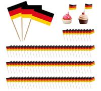 EIYVPRA Drapeau allemand Cure-dents, 100 pièces Cocktail Stick Drapeaux Mini Cupcake Toppers Stick, Drapeau allemand Décoration Petit Mini Cure-dents pour Cupcake Topper Toothpick Cocktail Party Pub