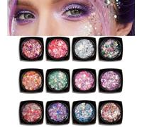 EIYVPRA Festival Paillettes Visage pour Déguisements Festifs, paillettes visage festival, 12PCS Couleurs Body Glitter pour Nail Art et Corps Cheveux Décoration Vêtements Féminine Maquillage Paillettes