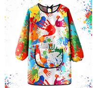 EIYVPRA Tablier Peinture Enfant, Imperméable Blouse Peinture Enfant Ensemble 7-12 ans, Blouse Imperméable Réutilisable avec Poche Tablier de Cuisine Réglable pour Peinture, Cuisine, Filles et Garçons