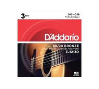 D'Addario – Cordes pour guitare acoustique EJ12-3D – Bronze 80/12 Medium 13-56 – 3 jeux