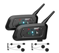 EJEAS V6 Intercom Moto Bluetooth, Main Libre Casque Duo pour 6 Conducteurs Système de Communication Interphone Moto avec Suppression Bruit pour Casque Motocyclette/ATV, USB-C (2 Paquets)