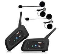 Ejeas V6 Pro Écouteurs interphone Bluetooth pour Moto, Gamme Communication Intercom de 1200 m, Alarme Casque pour Casque, etanchéité, Communication Entre 6 Personnes