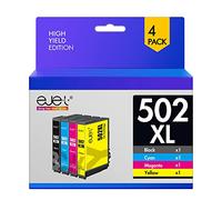ejet 502XL Multipack Cartouches pour Epson 502 502XL pour Expression Home XP 5100 XP-5105 XP-5150 XP-5155, Workforce WF 2860 WF-2860DWF WF-2865DWF WF-2880DW(Noir Cyan Magenta Jaune, 4-Pack)
