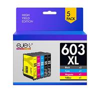 ejet 603XL Multipack Cartouches d'encre Remplacement pour Epson 603 XL pour Expression Home XP-2100 XP-4100 XP-4105 XP-2105 XP-3100 XP-3105 Workforce WF-2850 WF-2810 (Noir Cyan Magenta Jaune, 5-Pack)
