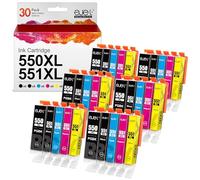 ejet Compatible Cartouches d'encre Remplacement pour Canon 550XL 551XL pour PIXMA IP7250 IP8750 MX925 MG5650 IX6850 MX725 MG5550 MG6350 MG6450 MX920 MG6650 (PGBK Noir Cyan Magenta Jaune, 30-Pack)