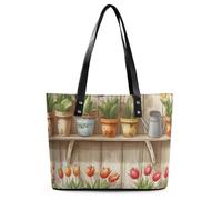 EJFICAHG Sacs À Main Pour Femmes Motif Pots De Fleurs Fourre-Tout En Cuir Sacoche Pour Filles