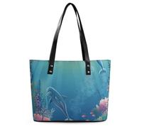 EJFICAHG Sacs À Main Pour Femmes Scène Sous-Marine Avec Des Dauphins Et Du Corail Fourre-Tout En Cuir Sacoche Pour Filles