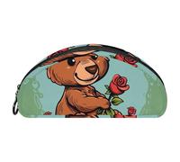EJFICAHG Trousse À Crayons Ourson Mignon Qui Tient Une Fleur De Rose Trousse À Crayons Trousse À Stylos Pochette À Fermeture Trousse De Maquillage Et De Cosmétique Organisateur De Voyage