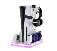EJGAME Support PS5 Pro/Slim/PS5 avec station de refroidissement et éclairage RGB, station de charge pour PlayStation Portal & manette P5, chargeur PS Portal, supports pour casque et télécommande
