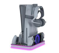 EJGAME Support PS5 Pro/Slim/PS5 et station de refroidissement avec contrôleur d'éclairage RVB pour console PlayStation 5, station de charge PS Portal - Accessoires PS5 Pro avec ventilateur de