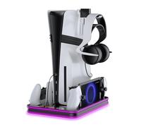 EJGAME Support PS5 Pro/Slim/PS5 et station de refroidissement avec contrôleur d'éclairage RVB - Station de charge pour console PlayStation 5, station de charge PS Portal - Accessoires P5 Pro avec