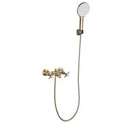 EJGMCNSGB Ensemble de Douche et robinetterie Murale pour Baignoire, Robinet de Remplissage en Laiton avec douchette à 3 Fonctions, mitigeur thermostatique avec Double poignée en Croix (Or brossé)