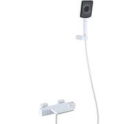 EJGMCNSGB Robinet de Baignoire avec douchette à 3 Jets, mitigeur thermostatique Mural en Laiton à Double poignée, Blanc et Noir.