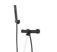 EJGMCNSGB Robinet de Baignoire thermostatique Noir avec douchette, Robinet de Remplissage de Baignoire à Double poignée en Laiton, Robinet mitigeur Multifonctionnel Mural