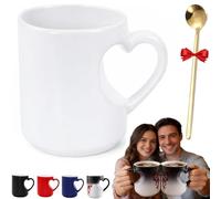 Ejoyiso Tasse magique en céramique en forme de cœur changeant de couleur avec poignée, le design surprise montre quand elle est remplie de boisson chaude, cadeau romantique pour les couples (blanc)