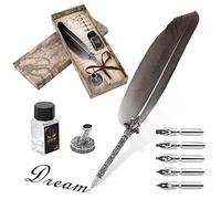 Ejoyous 0.5mm Stylo Dip à Plume avec Pot d'encre, Rétro Stylo de Calligraphie avec 5 Plumes de Rechange, Stylo Plume Set Quill pour Écriture ou , Noir