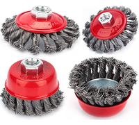 Ejoyous 4pcs Brosse Métallique Nettoyage, Brosse Conique pour Meuleuse d'angle Brosse de Ponçage en Acier Torsadé pour Meuleuse d'angle Brosse Boisseau Meuleuse Dérouillage Corrosion 75mm et 100mm