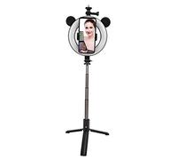Ejoyous Anneau Lumineux Trépied, ABS PC en Alliage d'aluminium Bluetooth Selfie Stick Trépied avec 6 en 48 LED 3 Modes 9 Niveaux Support de Bureau Pliable pour Diffusion en Direct Selfies Voyage