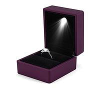 Ejoyous Boîte à Bagues avec LED, Boîte à Bagues avec Lumière LED, Boîte à Bagues Lumineuse, étui à Bagues, Boîte à Bijoux en Velours pour Fiançailles, Demande en Mariage, Mariage (Purple)