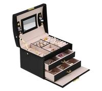 Ejoyous Boîte à Bijoux 3 Niveaux avec 2 Tiroirs, Coffret en Cuir PU avec Serrure, Rangement pour Montres, Bagues, Colliers, Doublure Velours