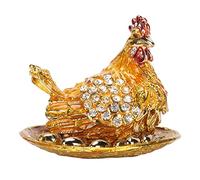 Ejoyous Boîte à Bijoux avec Figurine de Poule, Petite Boîte à Bijoux Dorée, œufs de Fabergé, Boîte à Bijoux Créative, Boîte de Rangement de Bijoux, Support de Bague, Cadeaux, Décoration