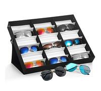 Ejoyous Boîte à Lunettes avec 18 Grilles, Vitrine pour Lunettes de Vue, MDF, pour Exposer et Stocker des Verres, 47,5 x 37,5 x 6 cm