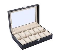 Ejoyous Boîte à Montres avec 12 Compartiments, Boîte de Rangement pour Montres Présentoir à Montres Coffret à Montres avec doublure en velours doux Verrouillable pour montres et bijoux