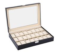 Ejoyous Boîte à montres pour 24 montres, Coffret à Montres boîte de rangement avec couvercle en verre boîtes d'affichage avec cuir synthétique et coussin de montre en velours pour collier bracelet