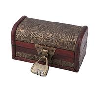 Ejoyous Boîte en Bois avec Couvercle, Petit Coffre au Trésor, Coffre en Bois avec Serrure à Combinaison, Boîte à Bijoux pour Petite Taille avec Verrouillage