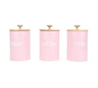 Ejoyous Boîtes de Rangement en Métal, Lot de 3 avec Couvercles en Bois, Récipients de Cuisine Hermétiques, Organisateur de Comptoir, Décoration de Ferme Vintage, pour café, Sucre (Rose)