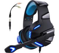 Ejoyous Casque de Jeu Filaire avec Microphone Antibruit, Haut-Parleur de | Connexion PC USB 3,5 mm, microphone réglable, écouteurs en simili cuir protéiné, câble tressé, sessions de jeu prolongées