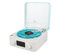 Ejoyous Enceinte Bluetooth Style Tourne-Disque, Mini Enceinte sans Fil Design Portable de Tourne-Disque avec Veilleuse et Affichage de L'Heure (White)