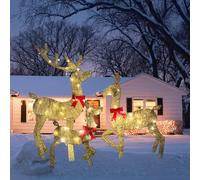 Ejoyous Ensemble de Décoration de Noël en Forme de Renne doré, 3 Pièces, Décoration Familiale de Cerf Lumineuse à LED, Affichage de Vacances éclairé en Plein Air pour Noël, Festiv