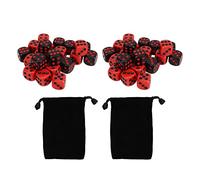 Ejoyous Ensemble de Dés à 6 Côtés, 48pcs 1,5 Cm / 0,6 Pouces Noir et Rouge Plastique Proof Board Games Dice Ensemble de Dés avec Sac de Rangement à Cordon pour Les Barres de Fête Club