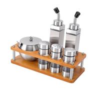 Ejoyous Ensemble de Pots à épices en Acier Inoxydable avec Support en Bois, Ensemble de Bouteilles à épices avec Shaker à, 4 Pots de Stockage et 2 Bouteilles pour Sel, Sucre,