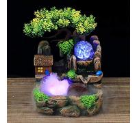 Ejoyous Fontaine D'intérieur avec des Plantes, Cascade de Fontaine de Table avec Brouillard, Fontaine de Bureau en Résine D'aquarium de Jardin avec éclairage, Décoration de Jardin de Rocaille(EU220V)