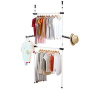 Ejoyous Garde-Robe Téléscopique Réglable en Hauteur, Porte-Vêtements avec Barres Transversales, Système de Penderie du Sol au Plafond, 80-139cm x 128-329cm