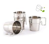Ejoyous Gobelets de Camping Empilables 4 Pièces, en Acier Inoxydable, Conception Portable, capacité de 300ml pour la Randonnée et les Activités de Plein Air (mèche)