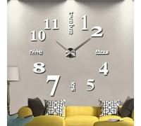 Ejoyous Horloge Murale 3D, Pendule Murale Design Moderne Horloge Murale Silencieuse et sans tac sans Cadre pour La Chambre Cuisine Salon Bureau Hôtel Noir, Auto-adhésif argenté