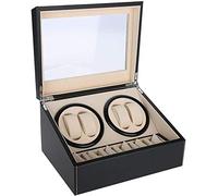 Ejoyous Luxury Remontoir Montre Automatique 4 + 6, Boitier Remontoir Montre Rotate Watch Winders Boîte à Bijoux de Rangement en Cuir PU avec Moteur Silencieux noir 31 x 24 x 18 cm