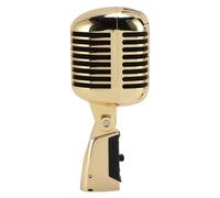 Ejoyous Microphone Classique Rétro Micro Vocal Dynamique Cardioïde en Alliage de Zinc 600 Ohm 50 à 18 KHz avec Amortissement Antichoc et Support Pivotant pour Les Performances de Scène (Gold)