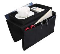 Ejoyous Organisateur d'accoudoir de canapé, sac de rangement de canapé avec tiroir d'étagère, pliable, canapé majordome avec 5 compartiments pour magazines télécommande téléphone portable (noir)