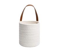 Ejoyous Panier à plantes suspendu en coton - Design patchwork - 2 tailles S 18 cm L 20 cm - Avec poignée en cuir synthétique - Pour salon, cuisine, bureau (11)