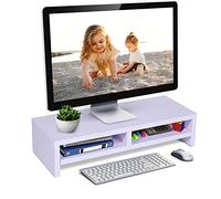 Ejoyous Réhausseur d'écran Écran d'ordinateur, Support de Moniteur en Panneau Support de Monitor Stand en Bois avec Étagère de Rangement pour Bureau Maison École Blanc 50 x 20 x 11.7 cm