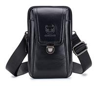Ejoyous Sac de Ceinture en Cuir pour Hommes, Cuir de Vache de Haute qualité, Compartiment Principal zippé, Sac à Bandoulière pour le Shopping et les Voyages (BLACK)